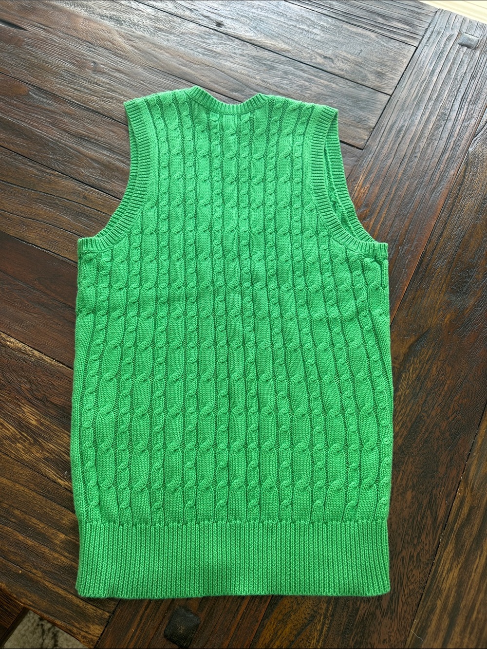 Ralph Lauren Kelly Green Cable Knit V-Neck Vest with Pink Pony - Picture 3 of 3
